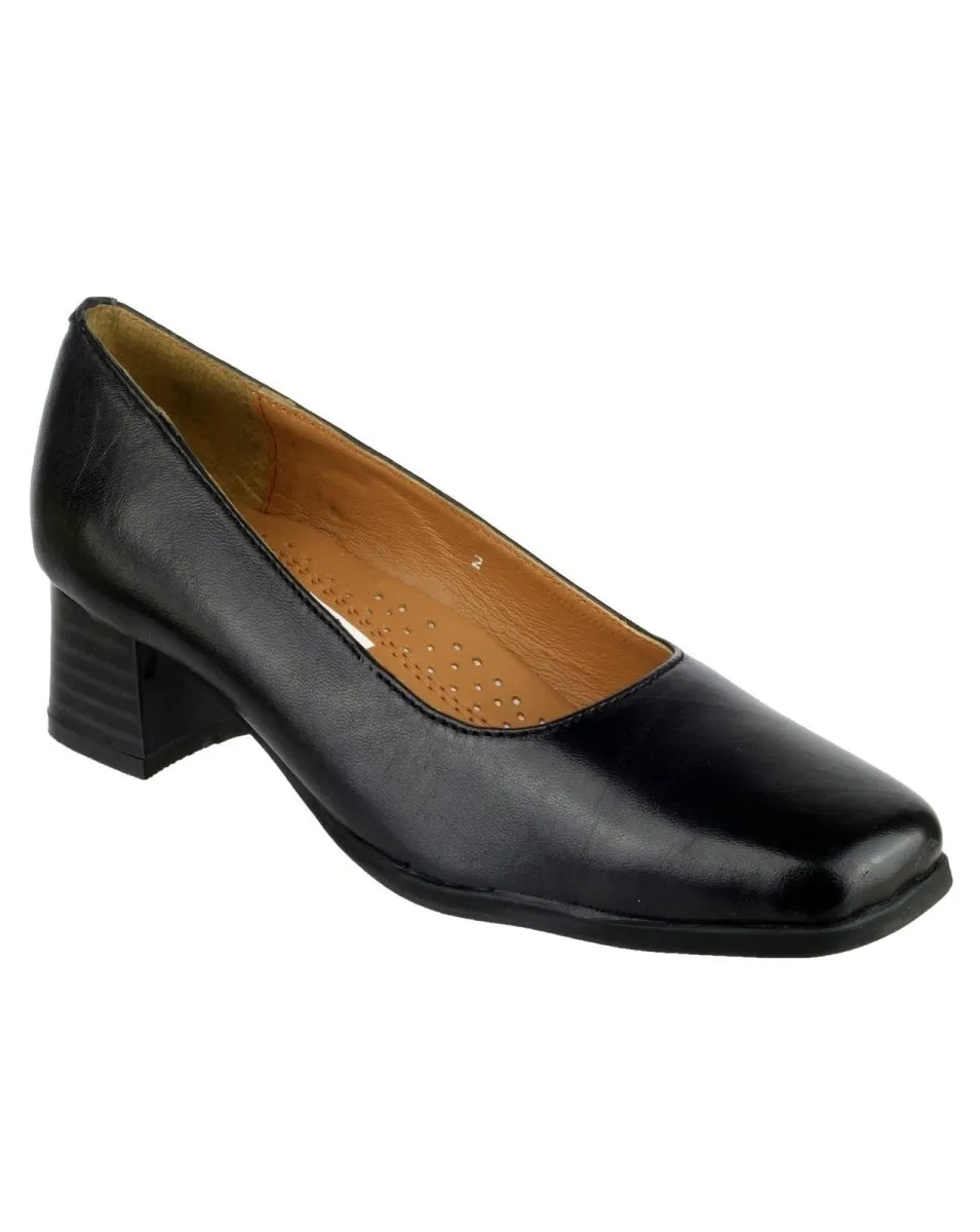 Amblers Walford Ladies Wide Fit Low Block Heel Court Shoes