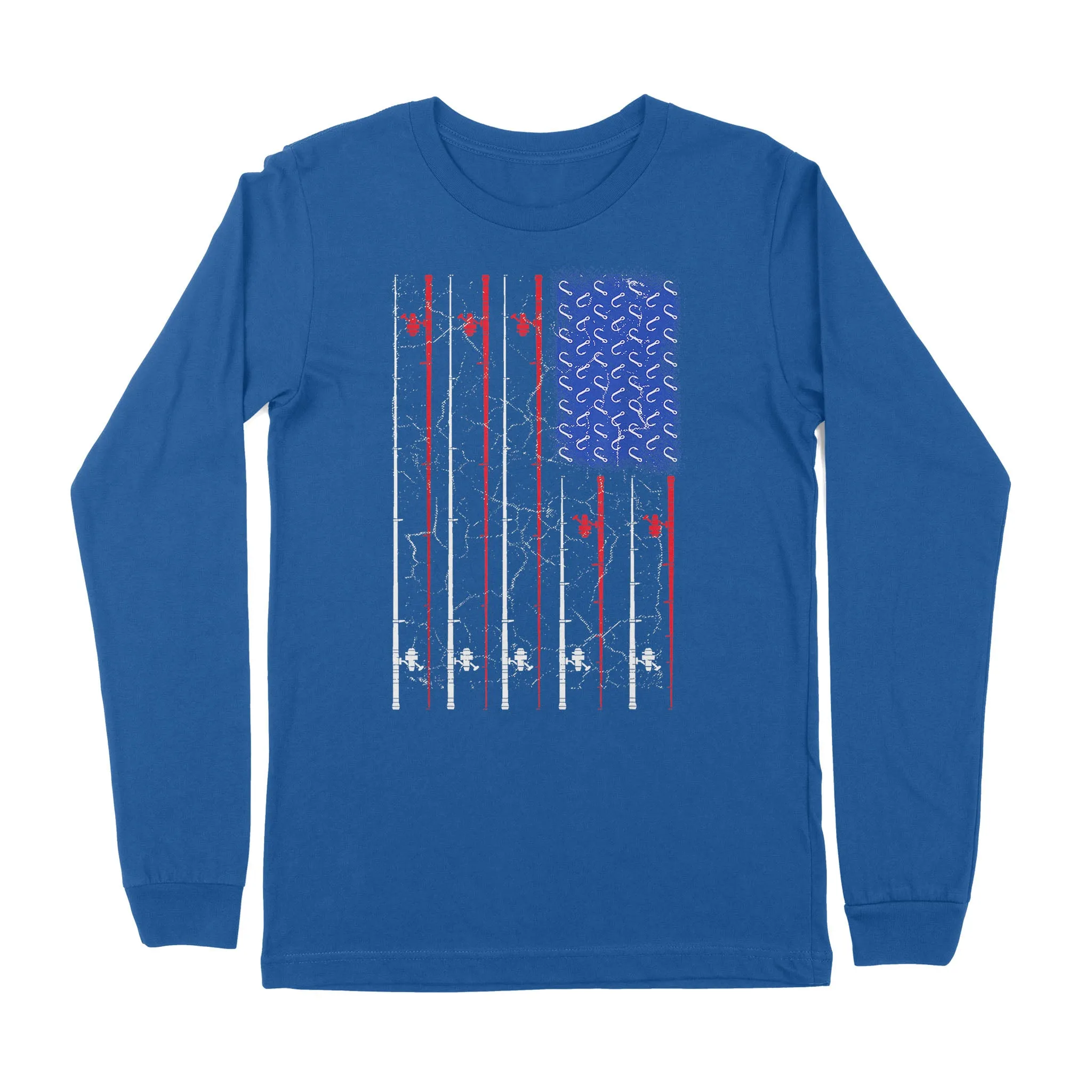 American US Flag Fishing Rod Shirt, Fisherman Gift D06 NPQ151 - Premium Long Sleeve