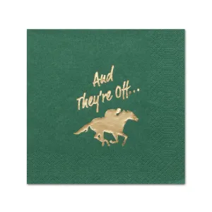 And They're Off Racehorse Green Beverage Napkins - Foil Hot Stamped