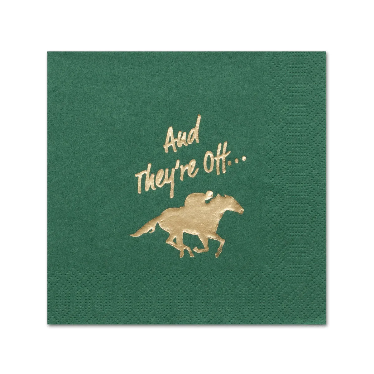 And They're Off Racehorse Green Beverage Napkins - Foil Hot Stamped