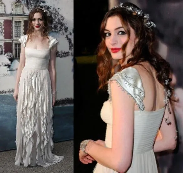 Anne Hathaway Dress White Long Prom Formal Dress White Fairy Tale Love Ball