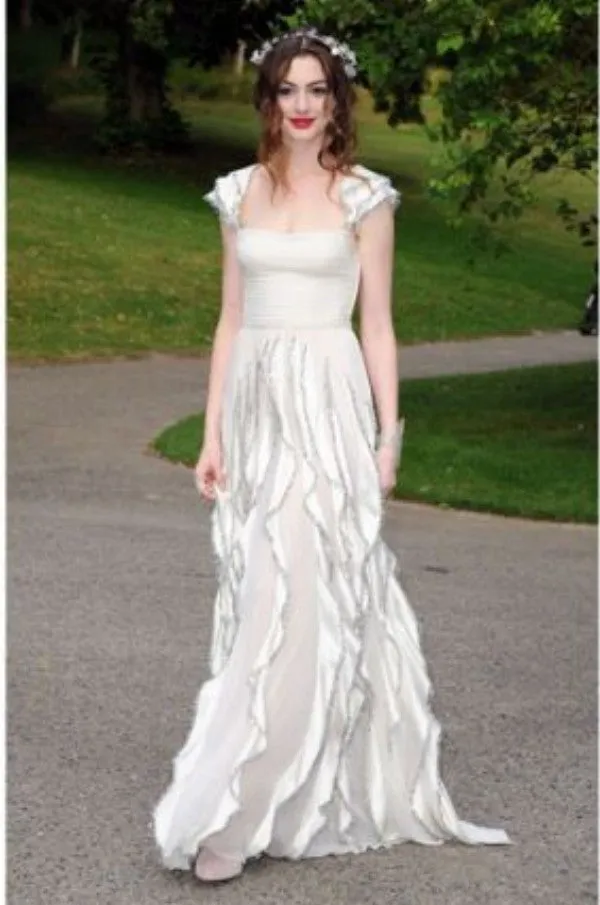 Anne Hathaway Dress White Long Prom Formal Dress White Fairy Tale Love Ball