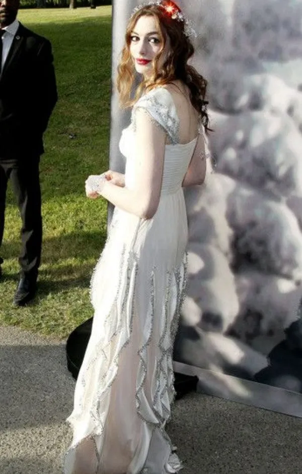 Anne Hathaway Dress White Long Prom Formal Dress White Fairy Tale Love Ball