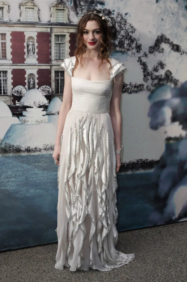 Anne Hathaway Dress White Long Prom Formal Dress White Fairy Tale Love Ball