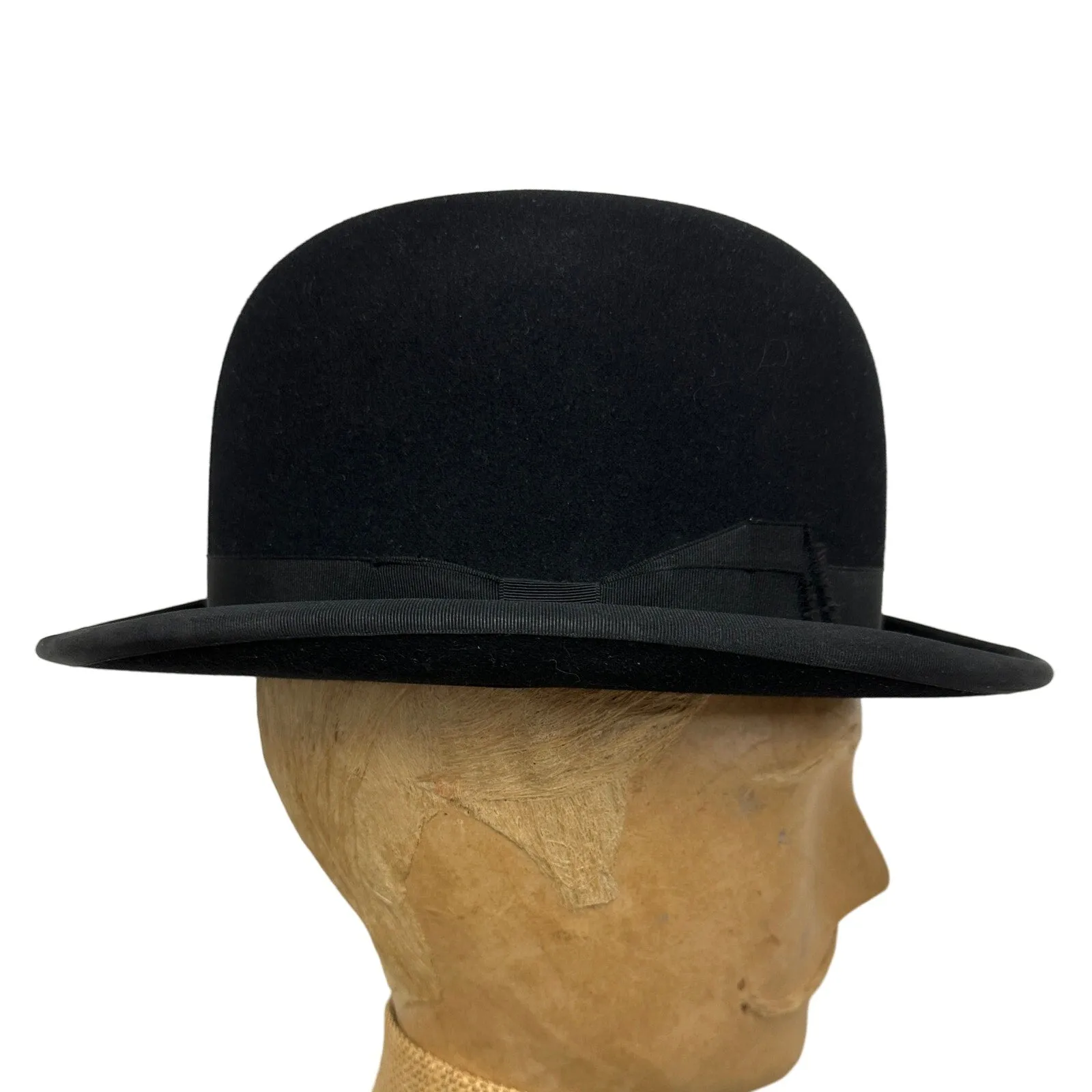 Antique 1920s STETSON Black Felt Bowler Derby Hat MENS 7 1/8 Standard Quality