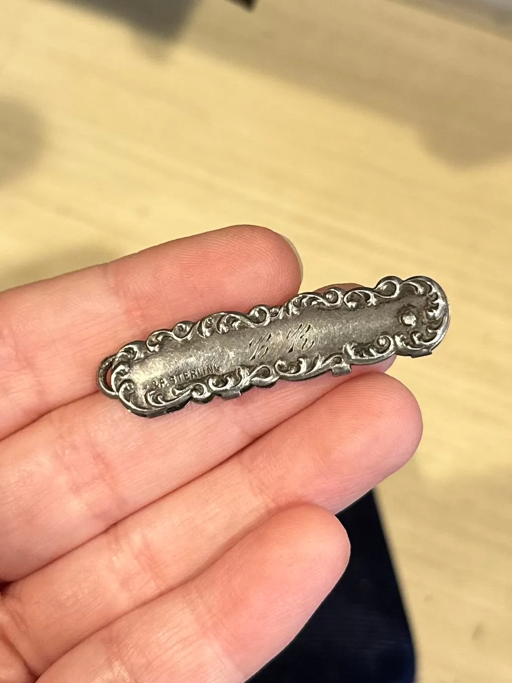 Antique Victorian Art Nouveau P&P Sterling Silver Scroll Design Folding Button Hook Monogrammed Engraved Initials BR