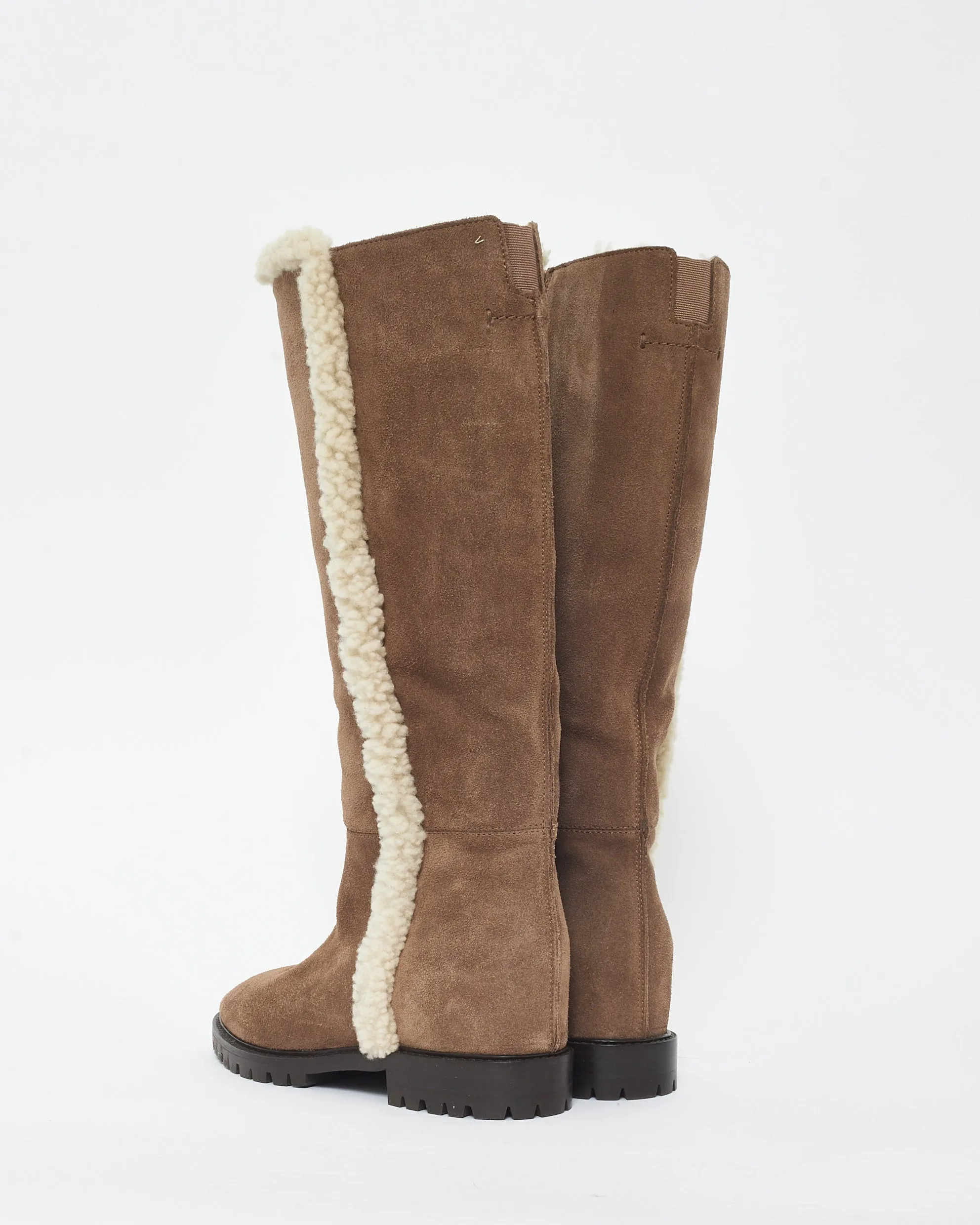 Aquatalia Brown Suede & Shearling High Shaft Boots - 6