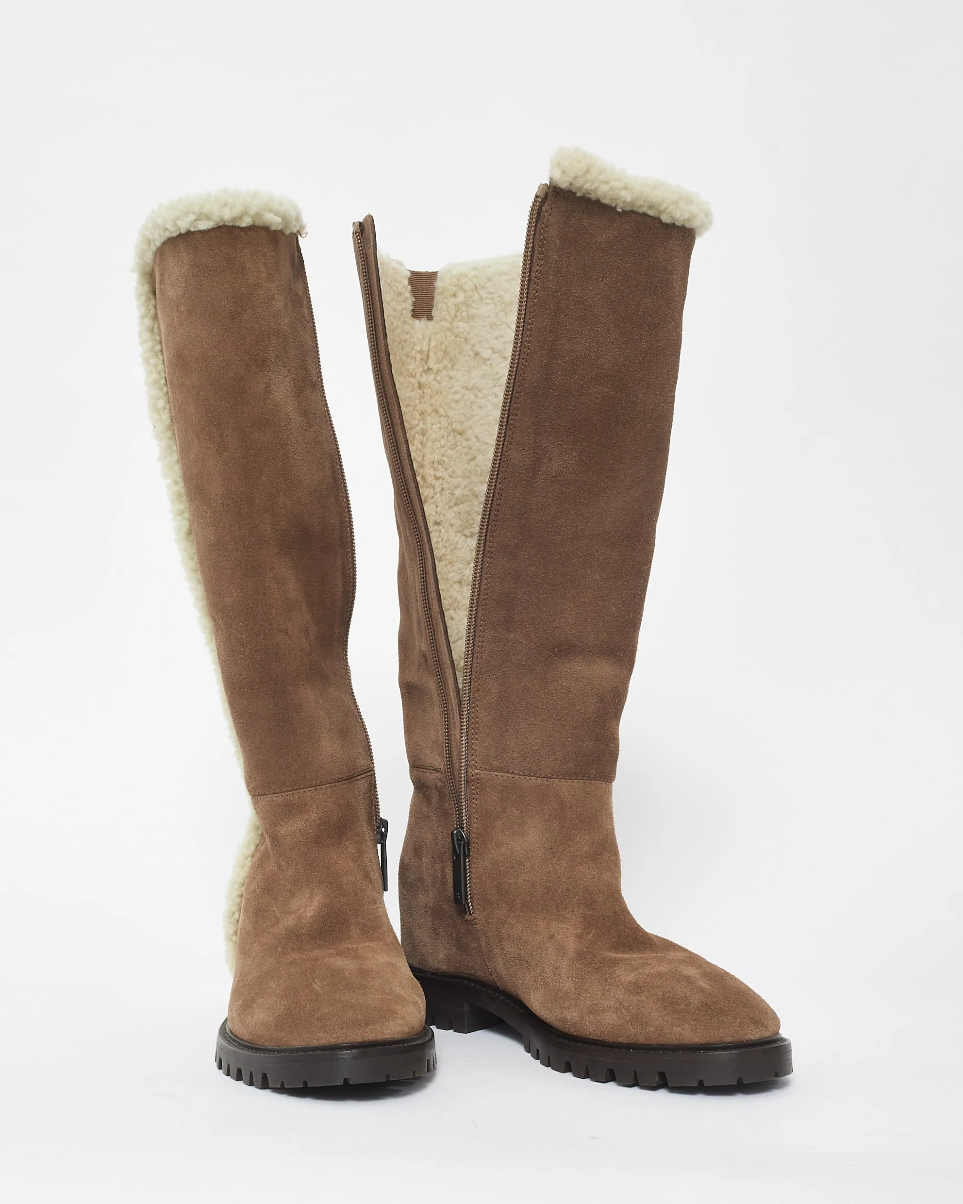 Aquatalia Brown Suede & Shearling High Shaft Boots - 6