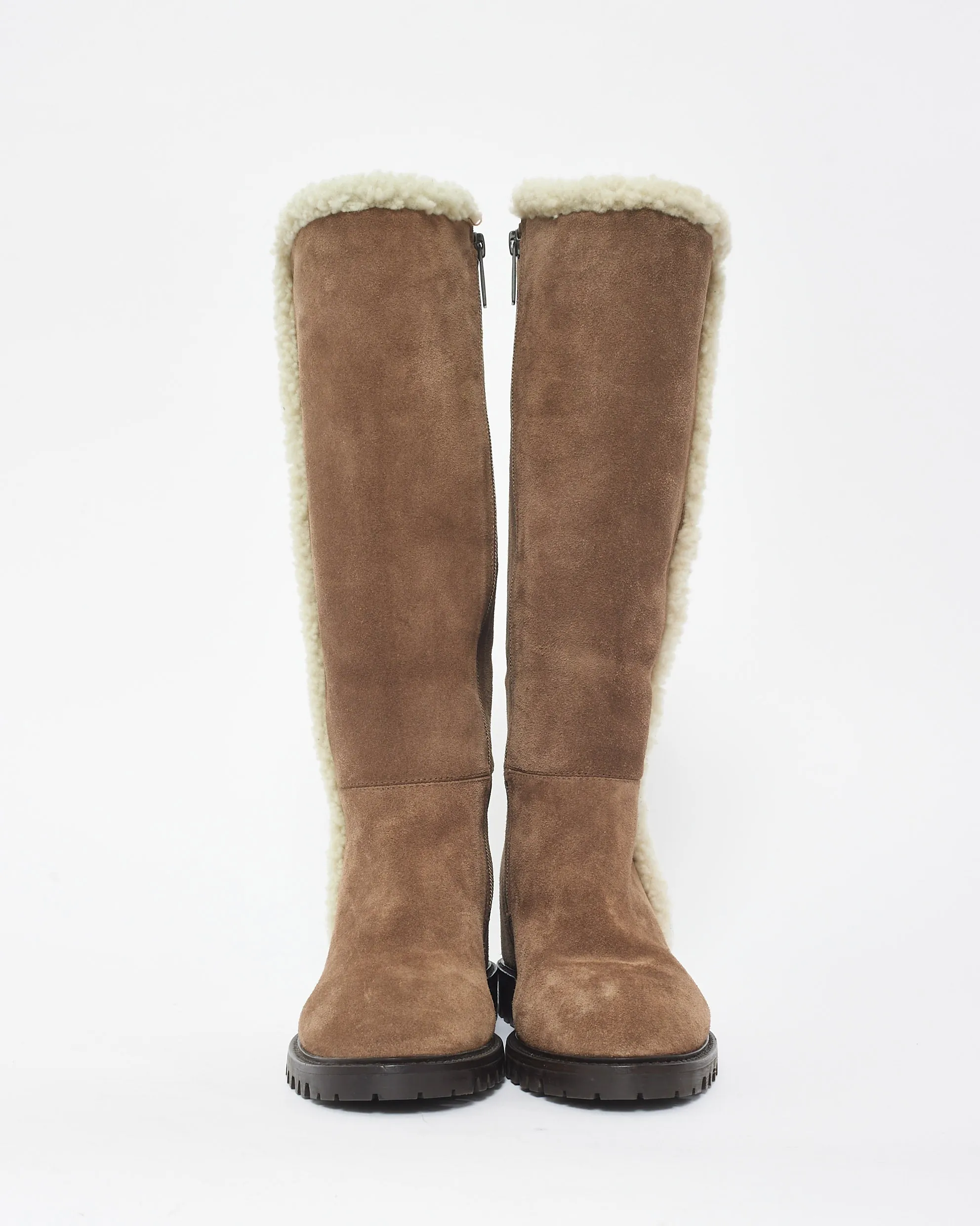 Aquatalia Brown Suede & Shearling High Shaft Boots - 6