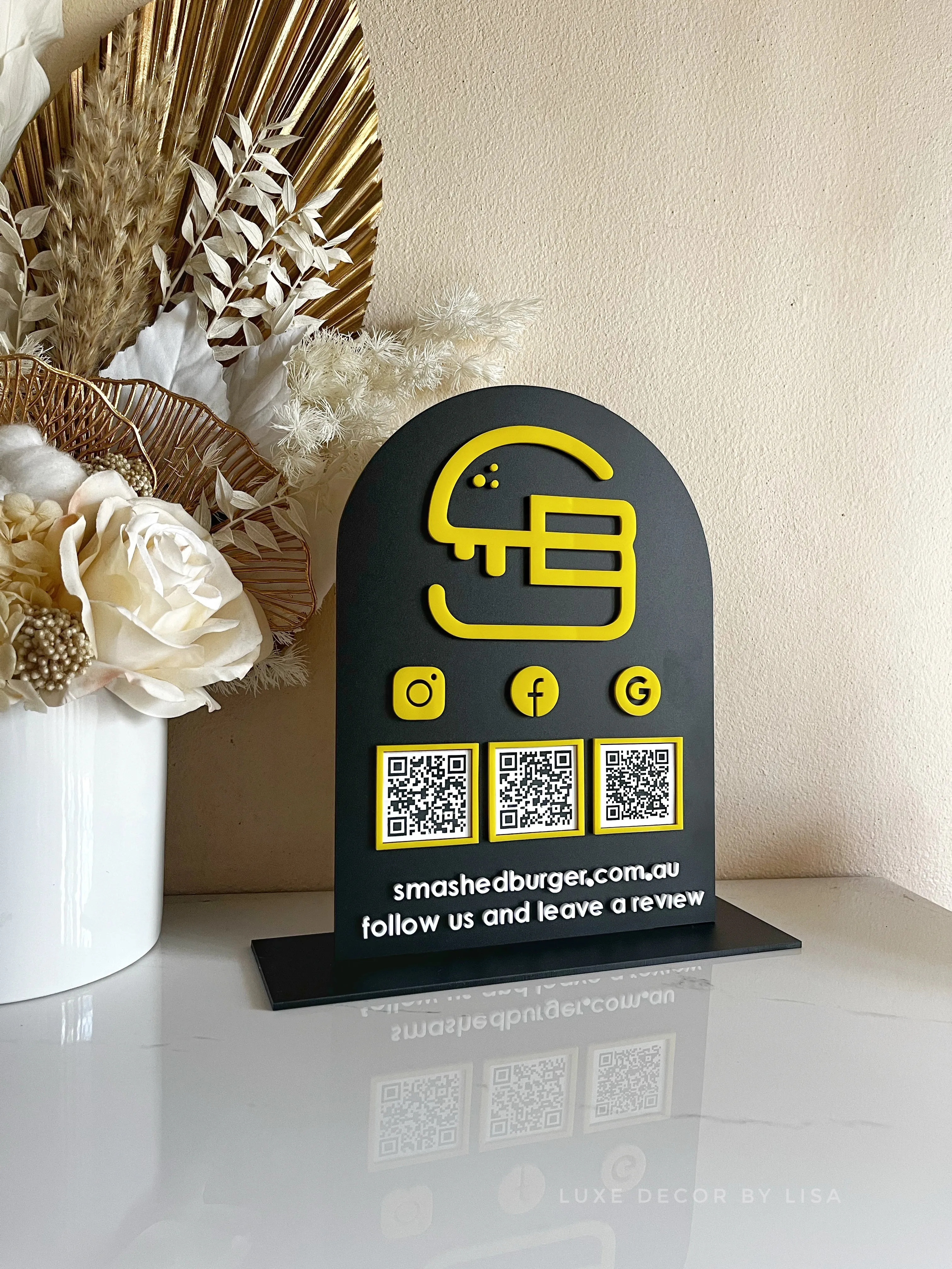 Arched Business Logo   Triple QR Sign Freestanding
