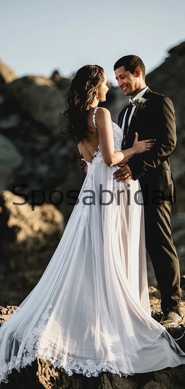 Attractive Lace A-line Country Illusion Long Wedding Dresses WD0569
