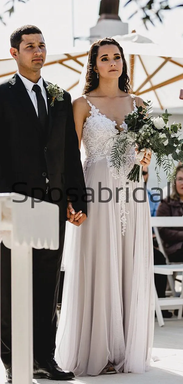 Attractive Lace A-line Country Illusion Long Wedding Dresses WD0569