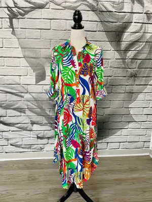 Augusta Midi Dress in White Night Tropical