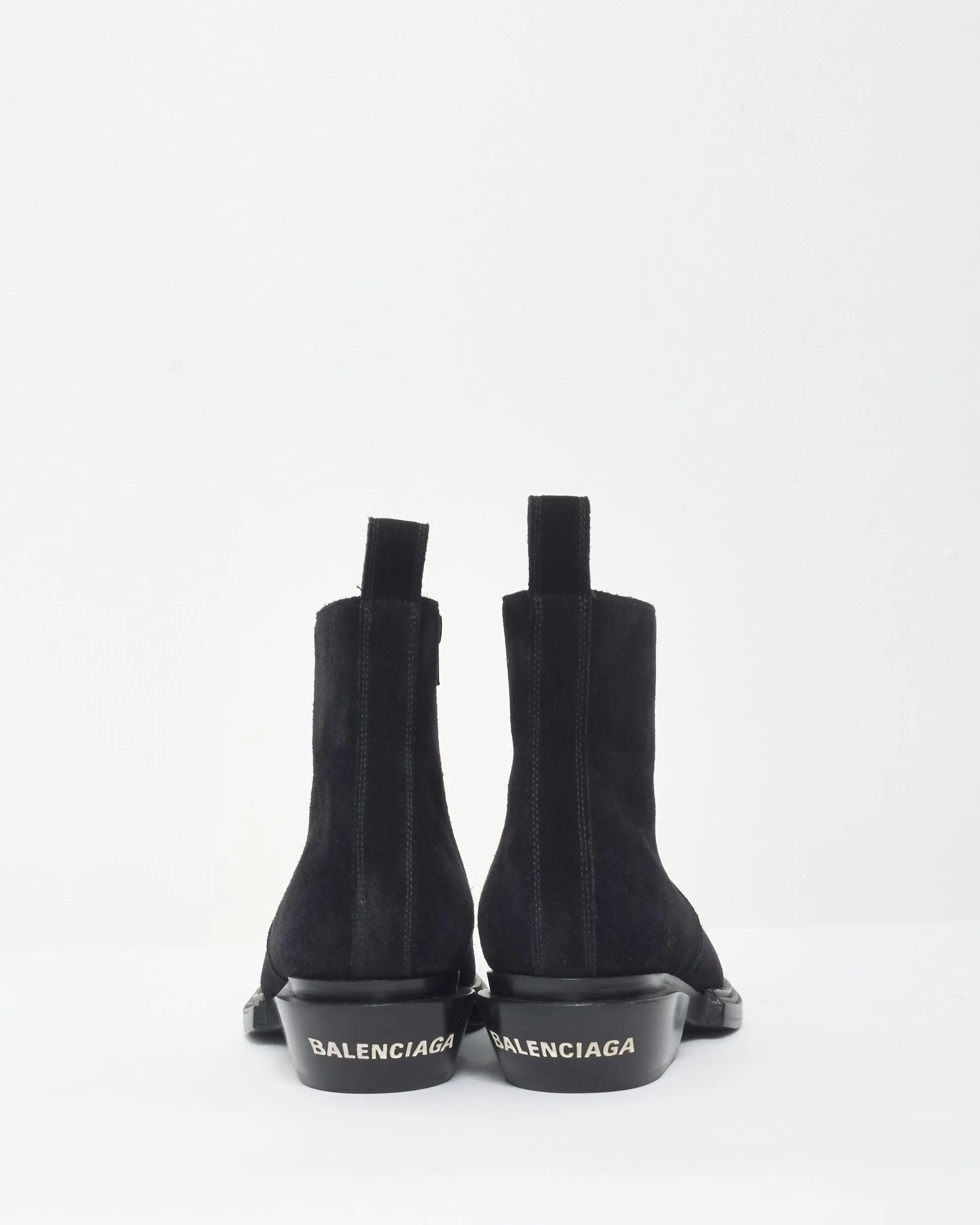 Balenciaga Black Suede Logo Western Style Boots - 38