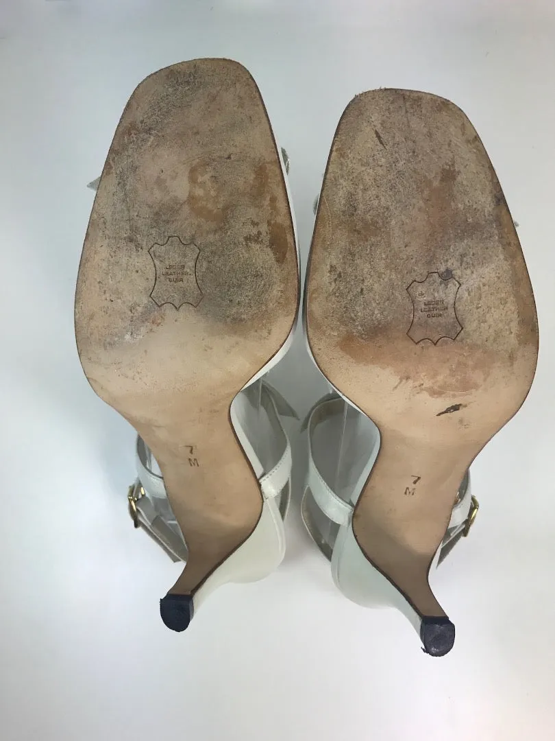 BALLY Vintage White Leather Low Heel with Bow Detailing Size 7