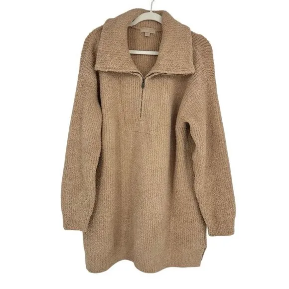 Barefoot dreams Ribbed 1/4 zip pull over sweater Womens 1X Beige Soft Relaxed