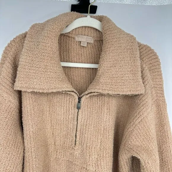 Barefoot dreams Ribbed 1/4 zip pull over sweater Womens 1X Beige Soft Relaxed