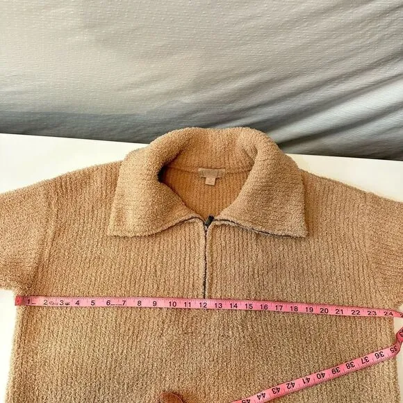 Barefoot dreams Ribbed 1/4 zip pull over sweater Womens 1X Beige Soft Relaxed