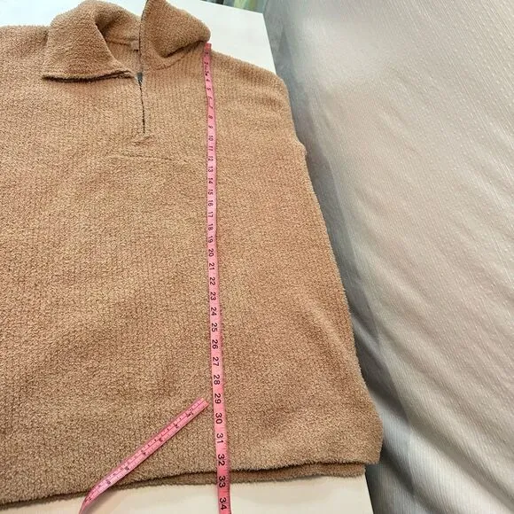 Barefoot dreams Ribbed 1/4 zip pull over sweater Womens 1X Beige Soft Relaxed