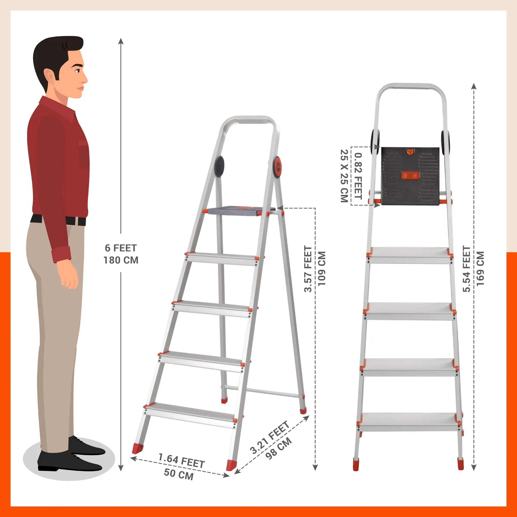 Bathla Advance Pro 5-Step Foldable Aluminium Ladder for Home | Heavy Duty & Anti-Slip Steps | 7 Year Manufacturer Warranty