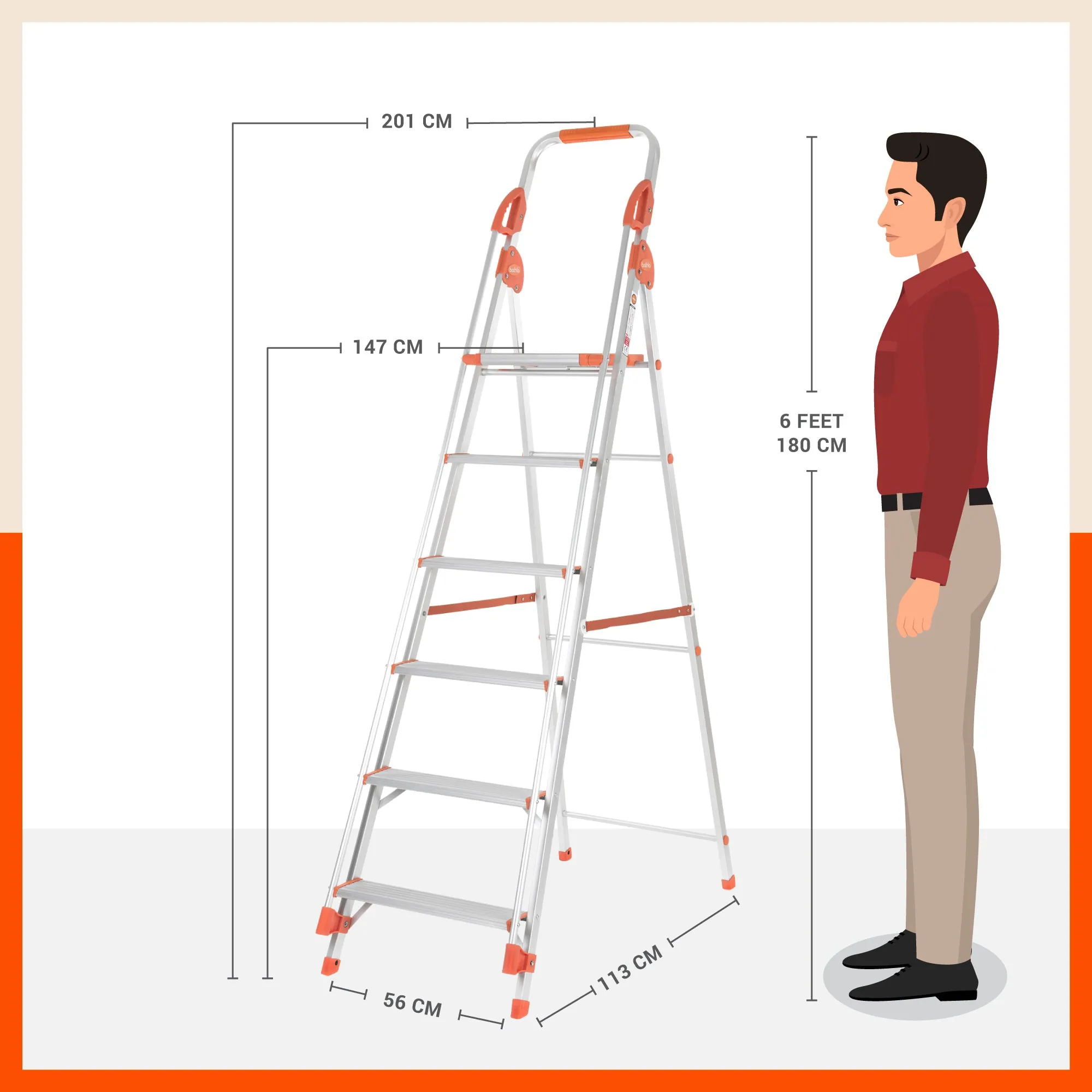 Bathla Zenith 6-Step Foldable Aluminium Ladder For Home