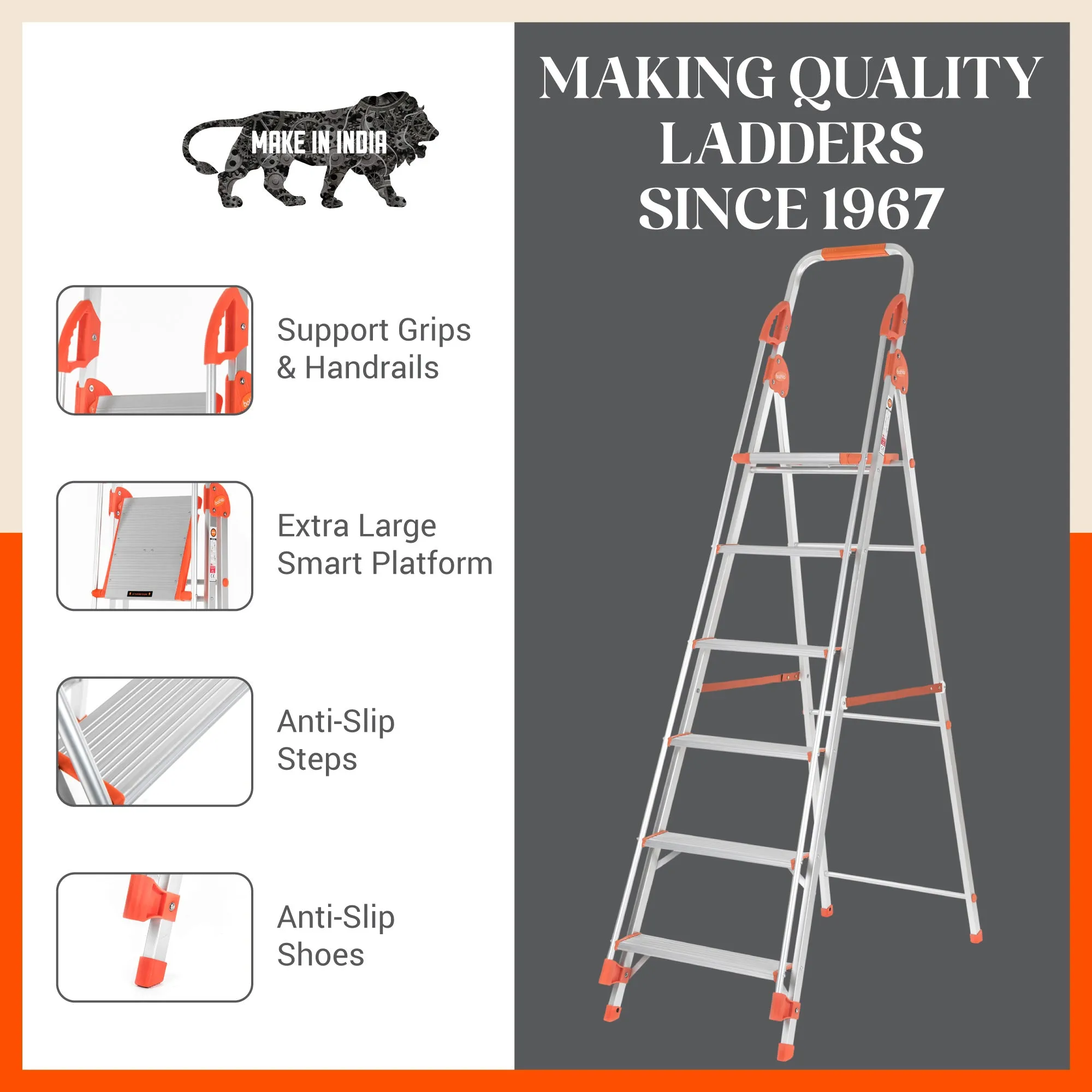 Bathla Zenith 6-Step Foldable Aluminium Ladder For Home