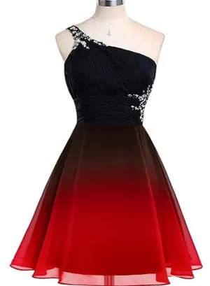 Beautiful One Shoulder Gradient Beaded Short Party Dress, Homecoming Dresses , Formal Dress