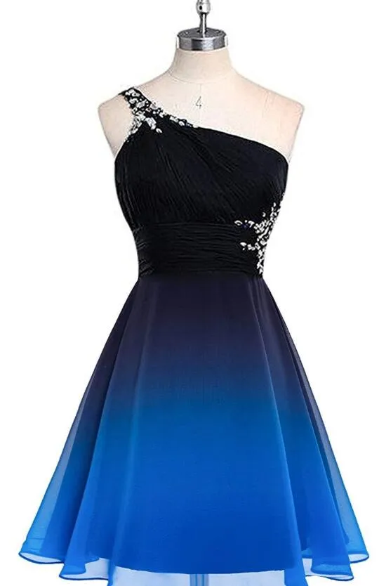 Beautiful One Shoulder Gradient Beaded Short Party Dress, Homecoming Dresses , Formal Dress