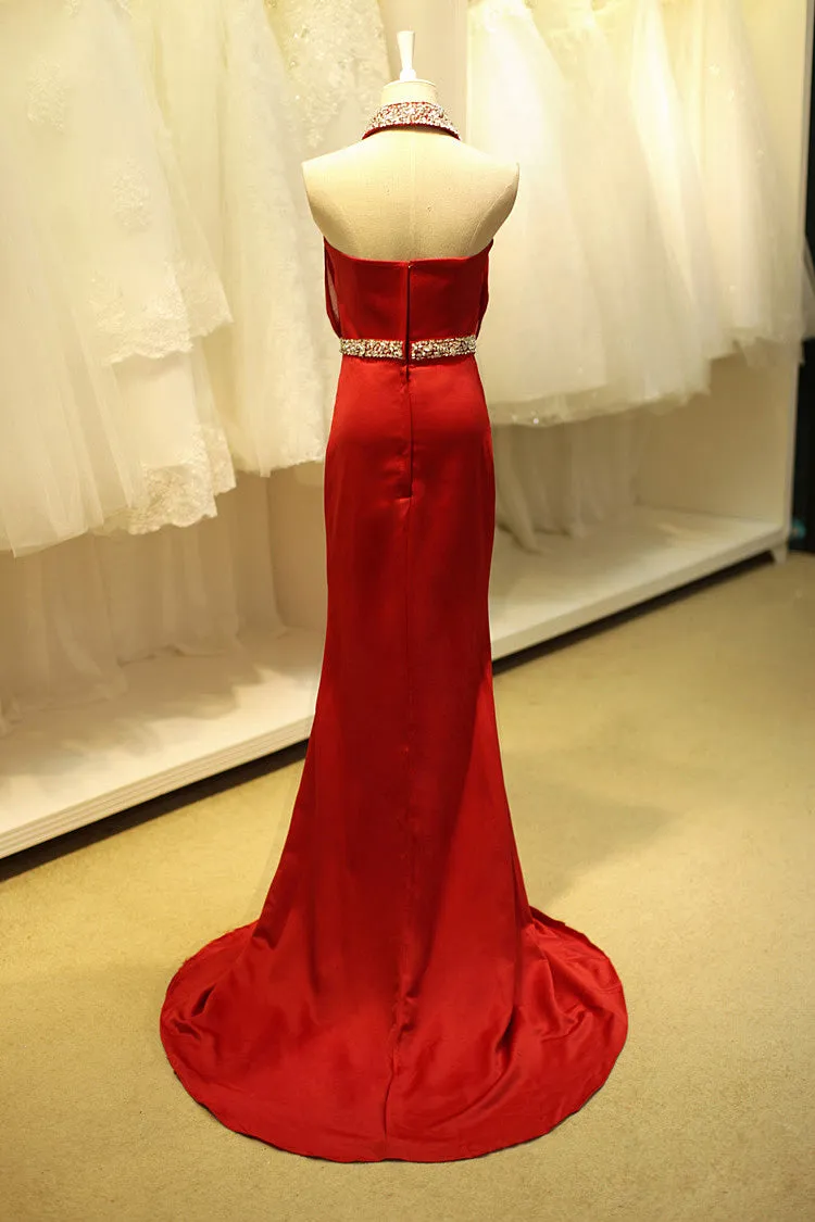 Beautiful Red Satin and Chiffon Beaded Long Party Dress, Charming Junior Prom Dress