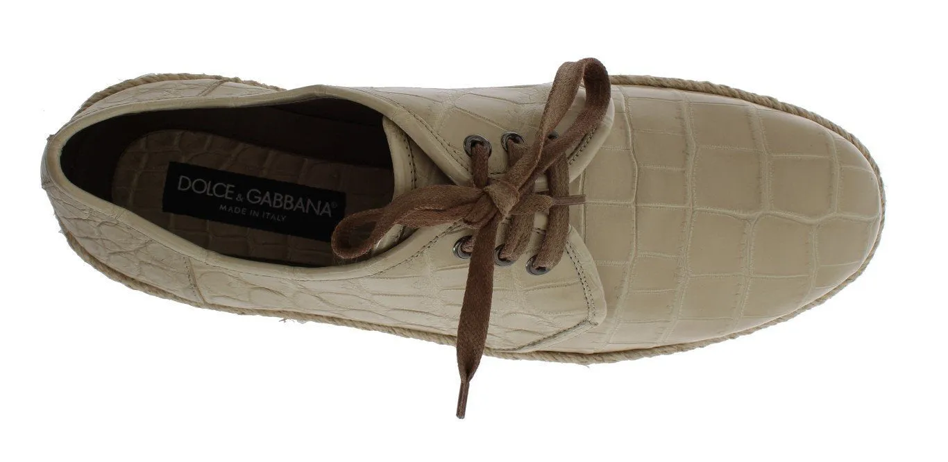 Beige Crocodile Skin Laceups Dress Shoes
