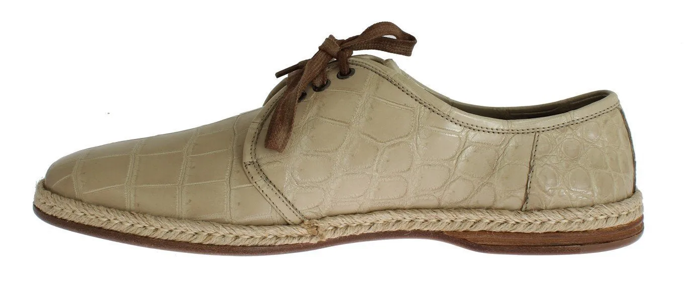 Beige Crocodile Skin Laceups Dress Shoes