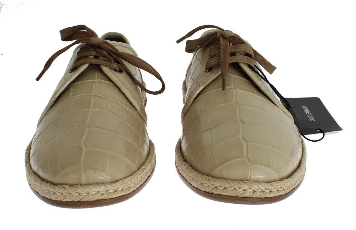 Beige Crocodile Skin Laceups Dress Shoes
