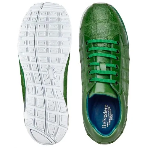 Belvedere Magnus Emerald Green Genuine Ostrich Leg Casual Sneakers