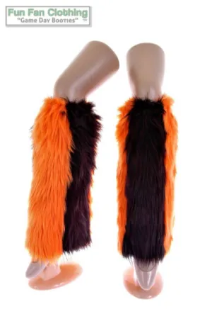 Black & Orange Faux Fur Leg Warmers - Furry Leg Warmers - Game Day Booties