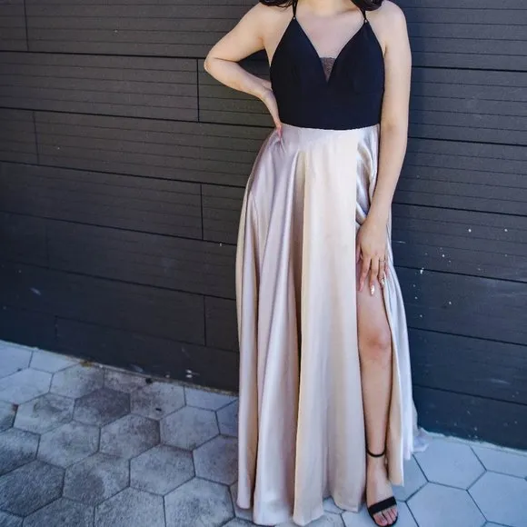 Black and Gold Formal Evening Prom Dress Gown