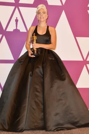 Black Lady Gaga Ball Gown Cut Out Dress Satin Prom Celebrity Formal Dress Oscars After Party