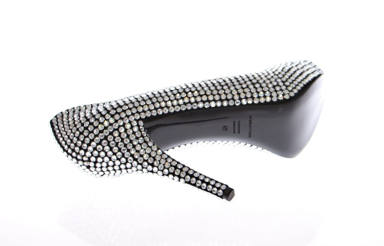Black Leather Crystal Platform Shoes