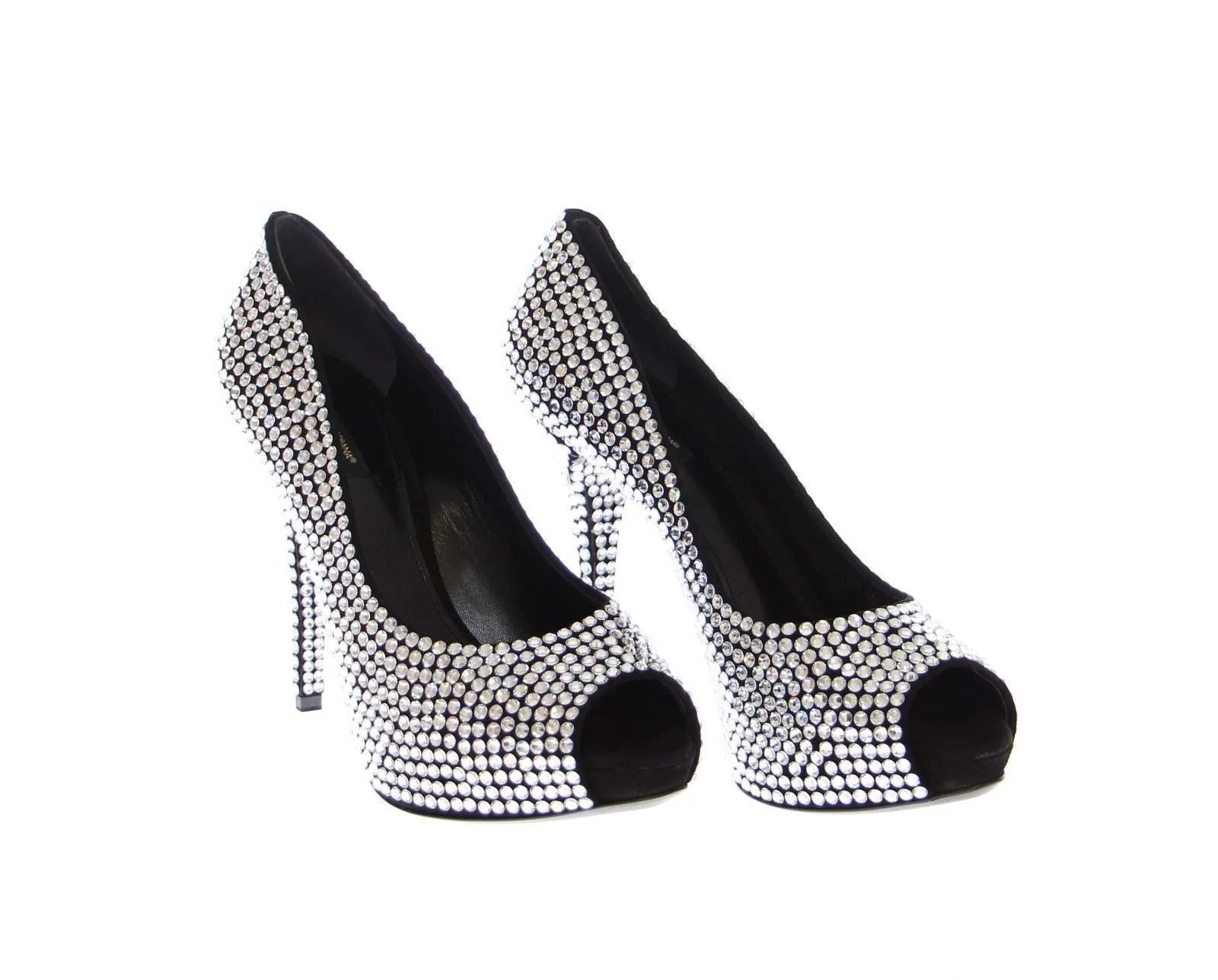 Black Leather Crystal Platform Shoes