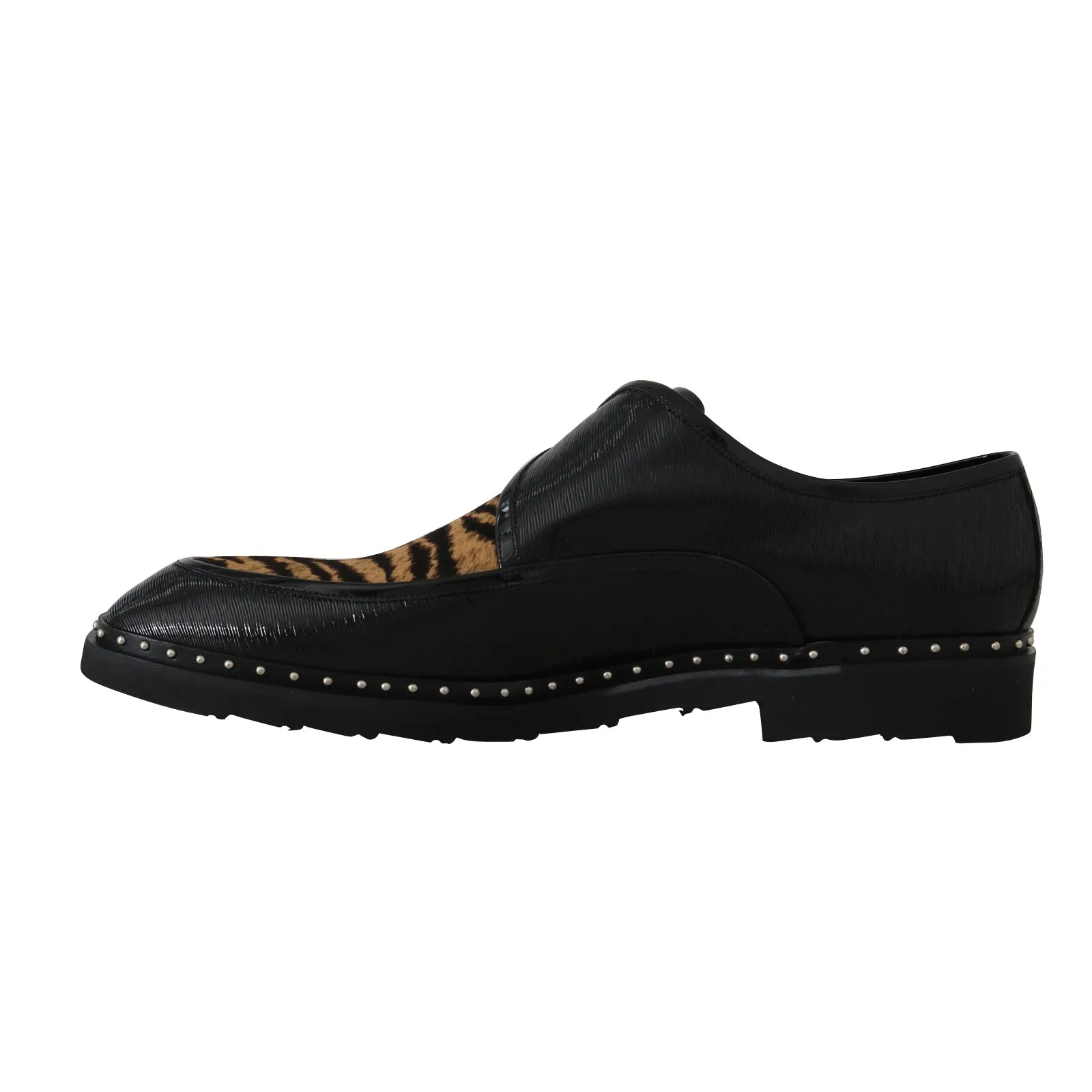Black Leather Pony Hair Monkstrap Shoes