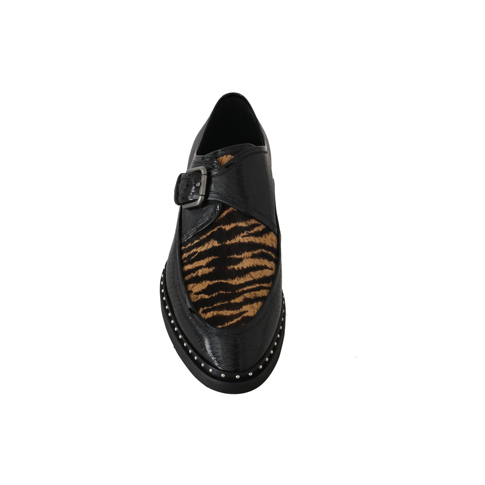 Black Leather Pony Hair Monkstrap Shoes