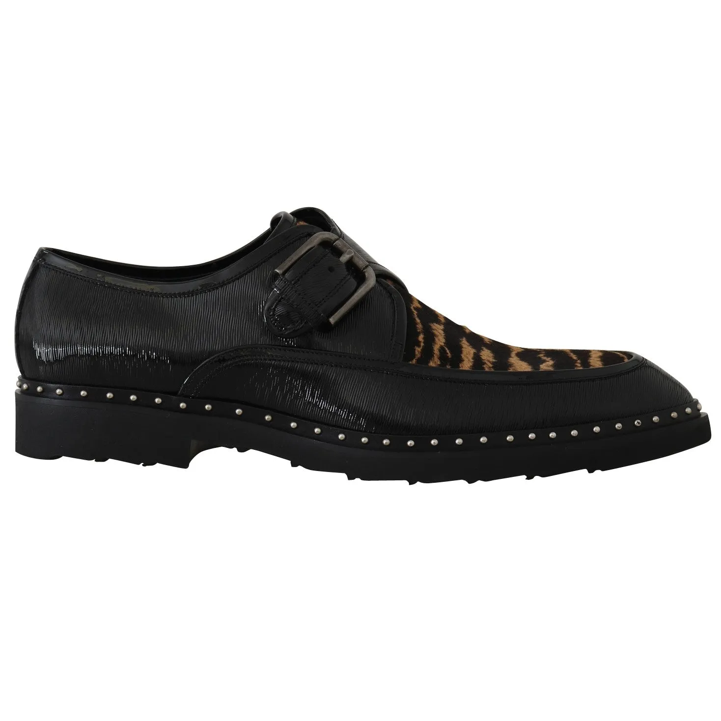 Black Leather Pony Hair Monkstrap Shoes
