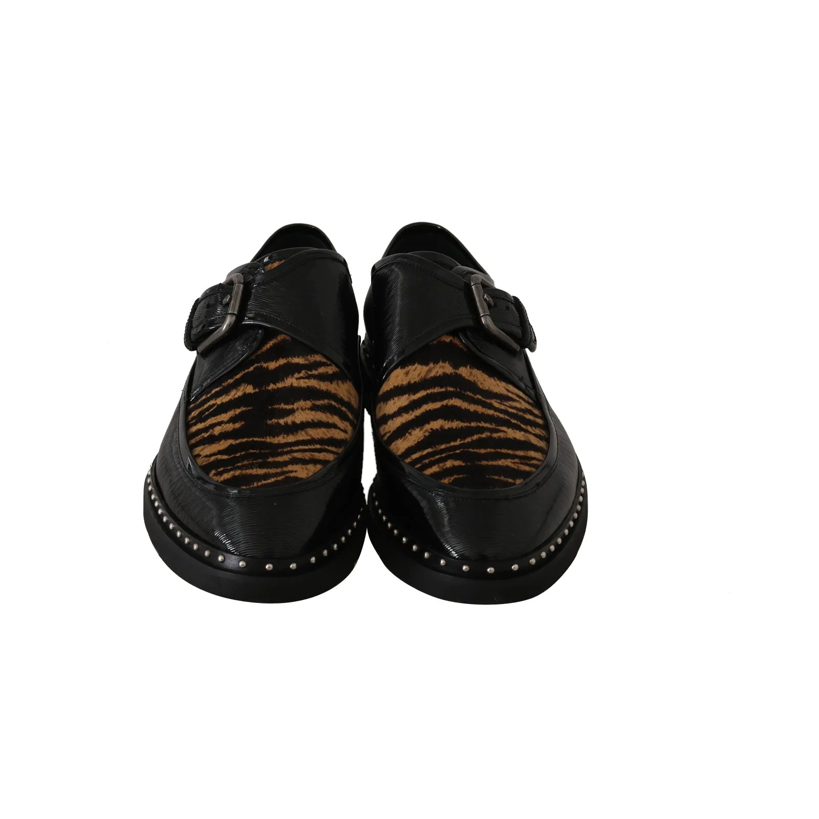 Black Leather Pony Hair Monkstrap Shoes