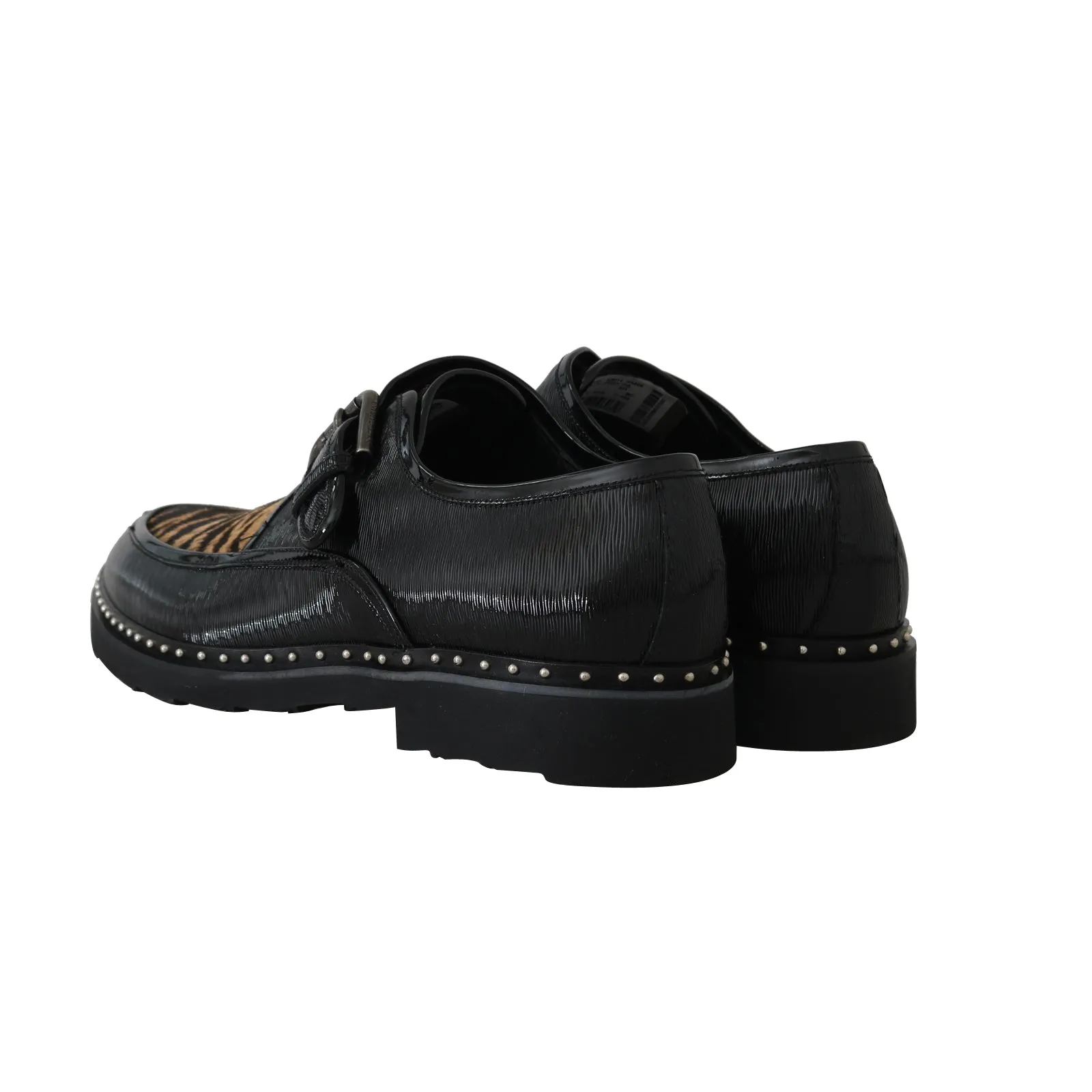 Black Leather Pony Hair Monkstrap Shoes