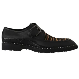 Black Leather Pony Hair Monkstrap Shoes