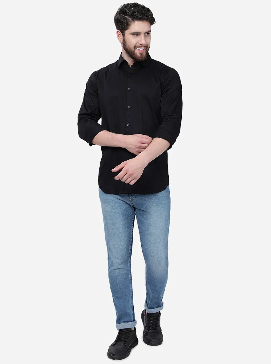 Black Solid Slim Fit Semi Casual Shirt | JadeBlue
