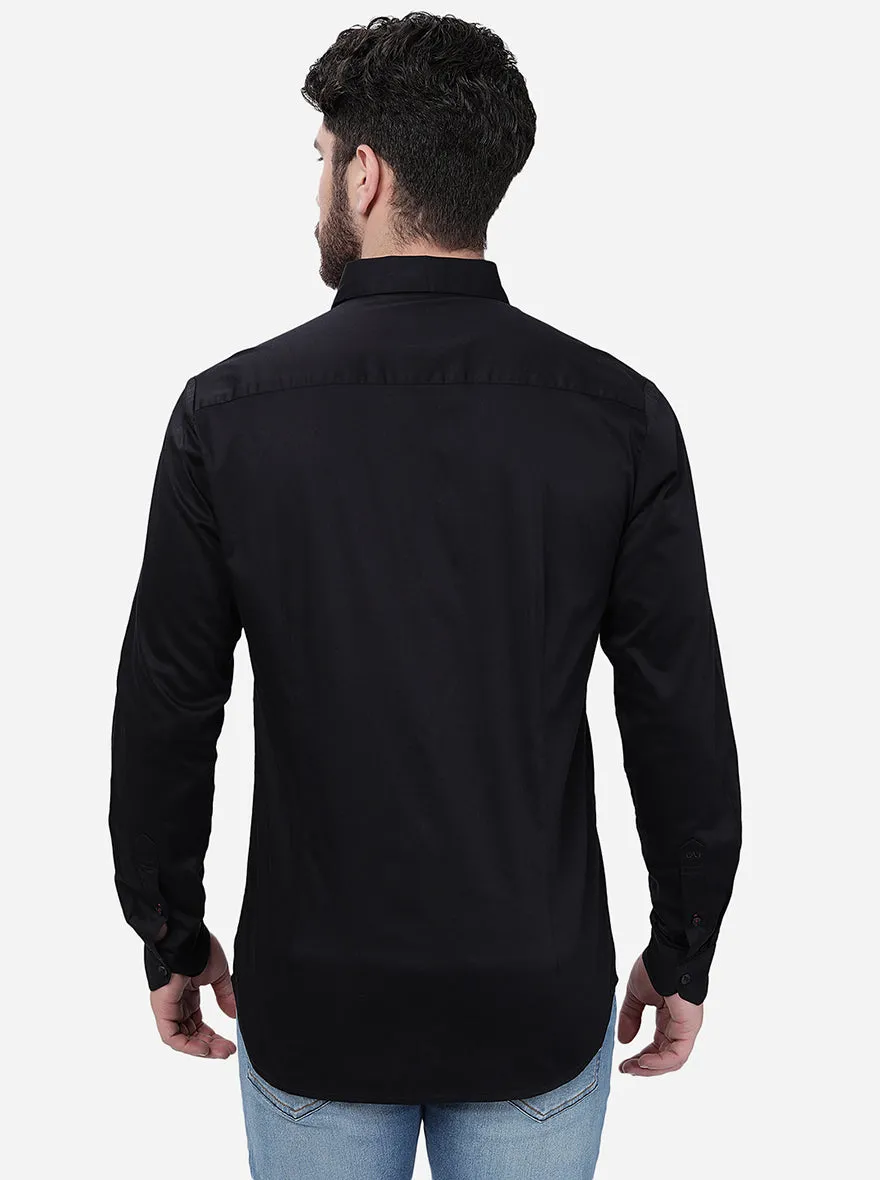 Black Solid Slim Fit Semi Casual Shirt | JadeBlue
