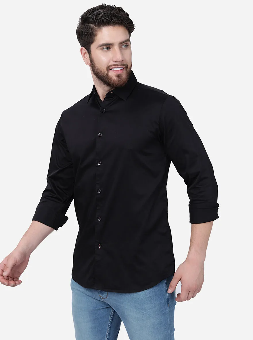 Black Solid Slim Fit Semi Casual Shirt | JadeBlue