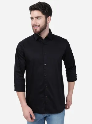 Black Solid Slim Fit Semi Casual Shirt | JadeBlue
