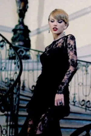 Black Taylor Swift Lace Dress Long Sleeves Prom Celebrity Formal Dress Blank Space
