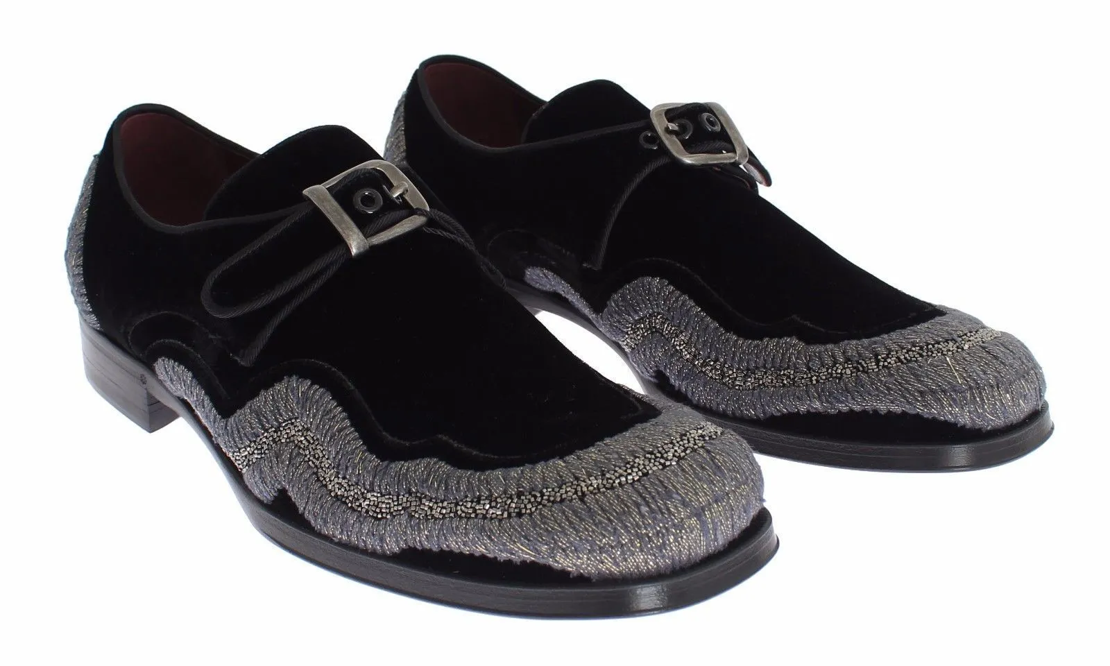 Black Velvet Gray Sequined Baroque Shoes